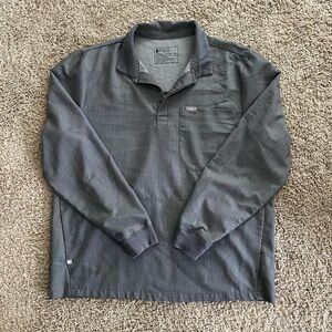 Figs XL  Technical Collection Scrub Top Long Sleeve Gray Collar Uniform Medical